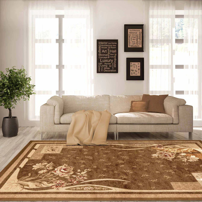Ruban Minimalist Floral Block Indoor Area Rug or Runner Rug - Mocha