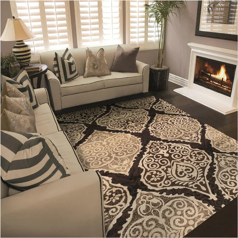 Amherst Medallion Damask Indoor Area Rug Or Runner Rug - Mocha