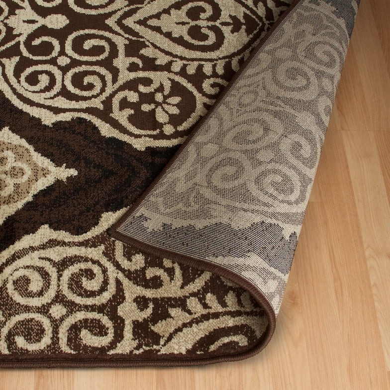 Amherst Medallion Damask Indoor Area Rug Or Runner Rug - Mocha