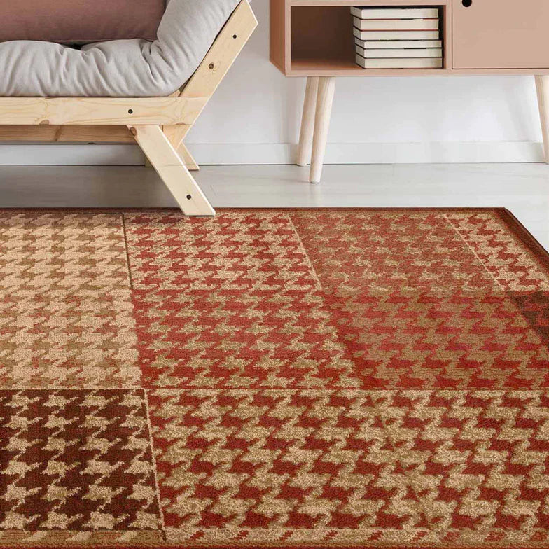 Abstract Checkered Geometric Border Indoor Area Rug or Runner - Mocha