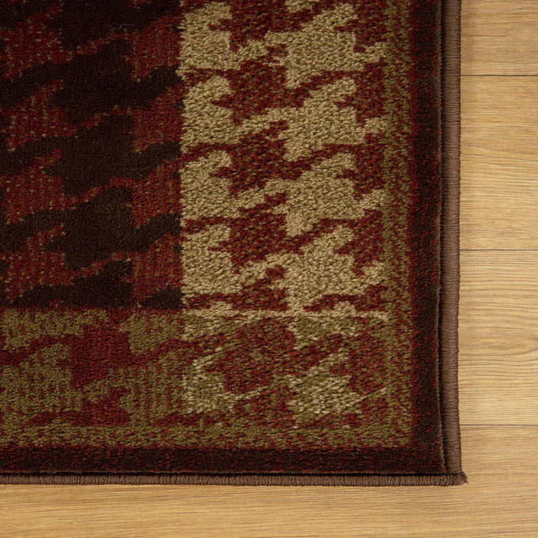 Abstract Checkered Geometric Border Indoor Area Rug or Runner - Mocha