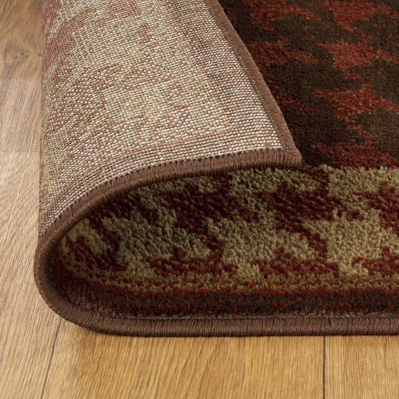 Abstract Checkered Geometric Border Indoor Area Rug or Runner - Mocha