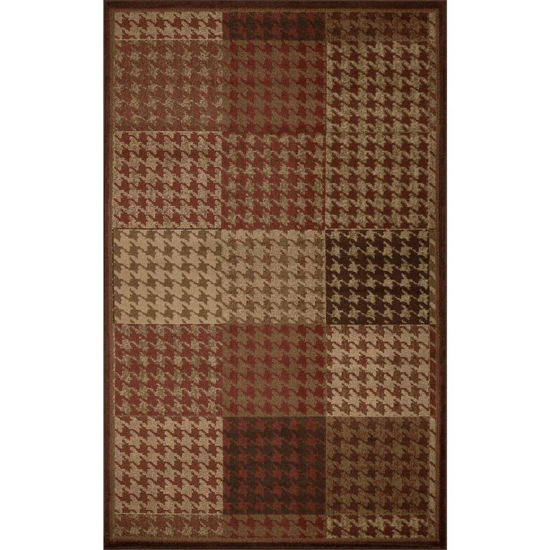 Abstract Checkered Geometric Border Indoor Area Rug or Runner - Mocha