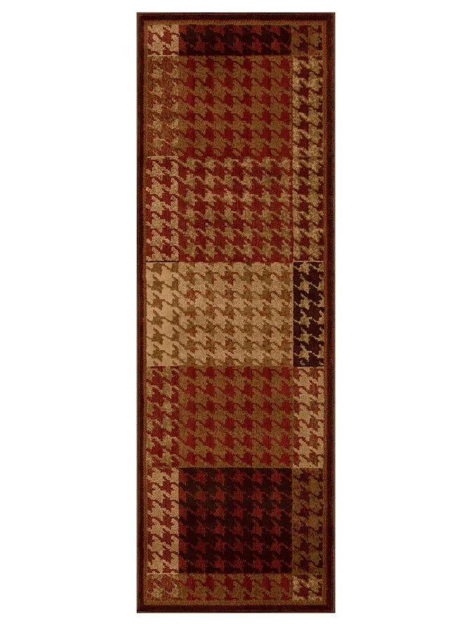 Abstract Checkered Geometric Border Indoor Area Rug or Runner - Mocha