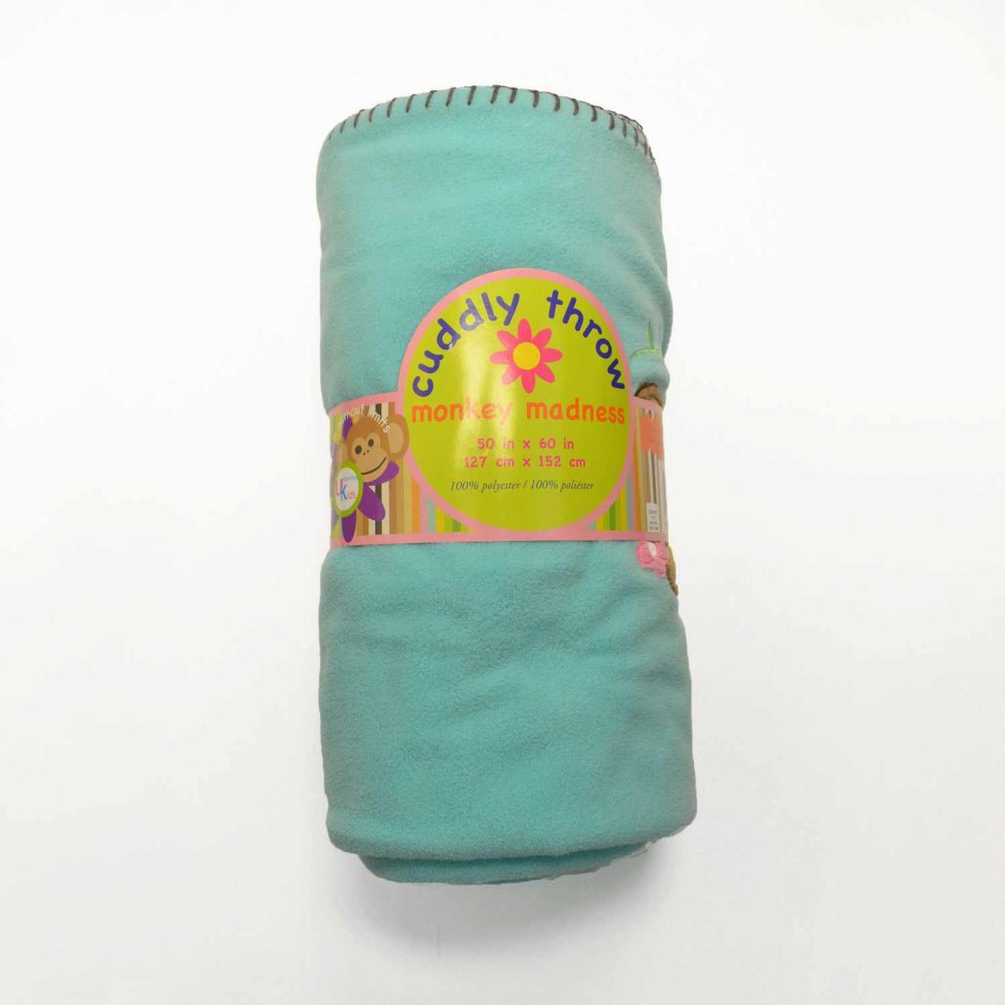 Superior Monkey Madness Kids Embroidered Fleece Throw Blanket - Teal