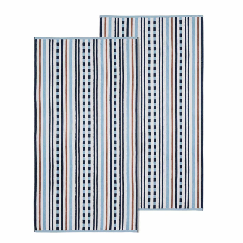 Stripe Cotton Oversized Medium Weight 2 Piece Beach Towel Set - MorningBlue