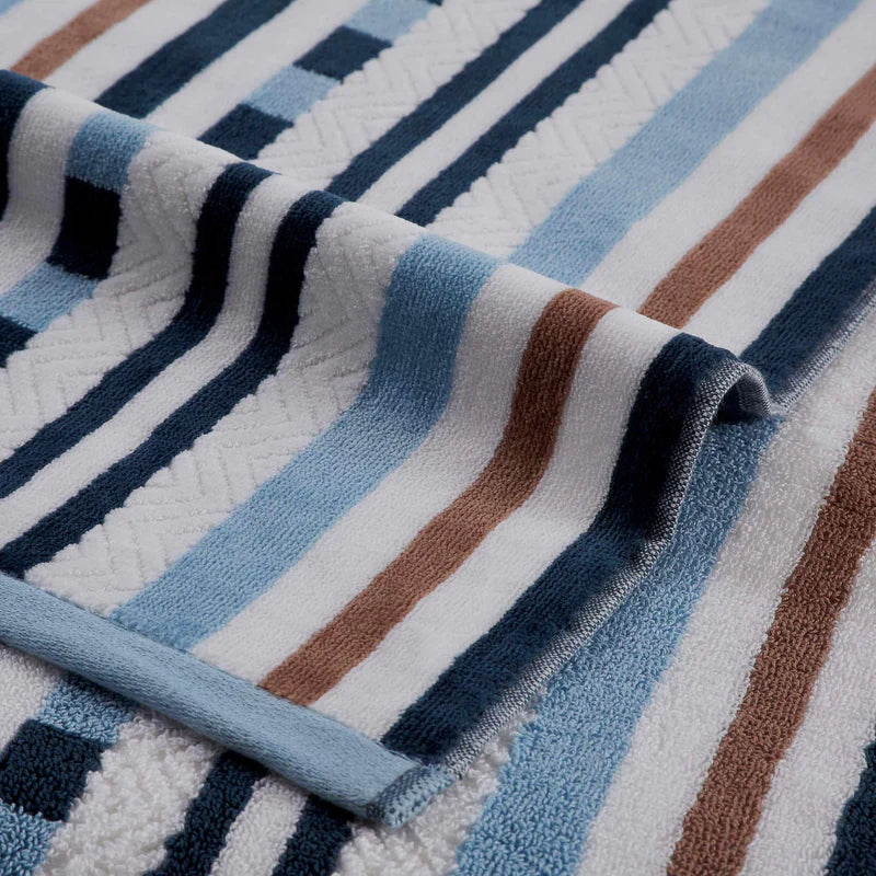 Stripe Cotton Oversized Medium Weight 2 Piece Beach Towel Set - MorningBlue