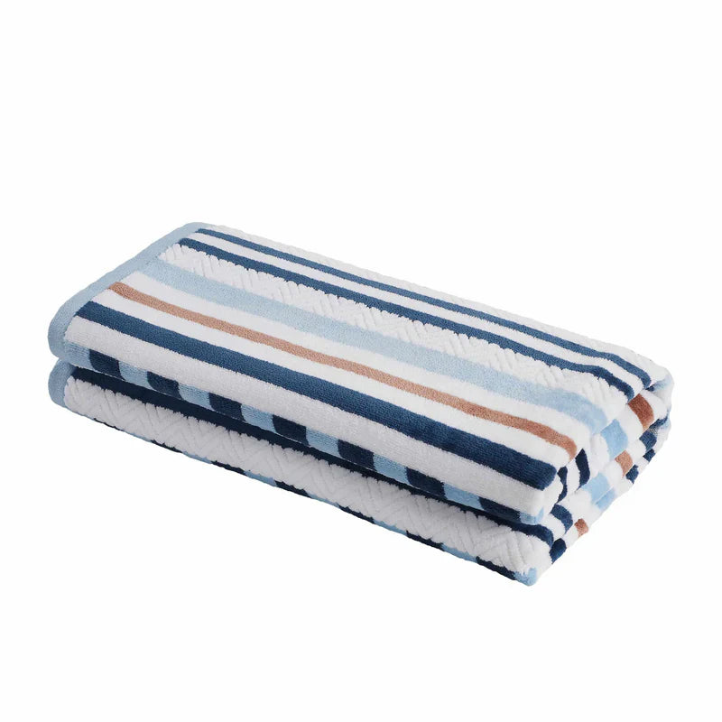 Stripe Cotton Oversized Medium Weight 2 Piece Beach Towel Set - MorningBlue