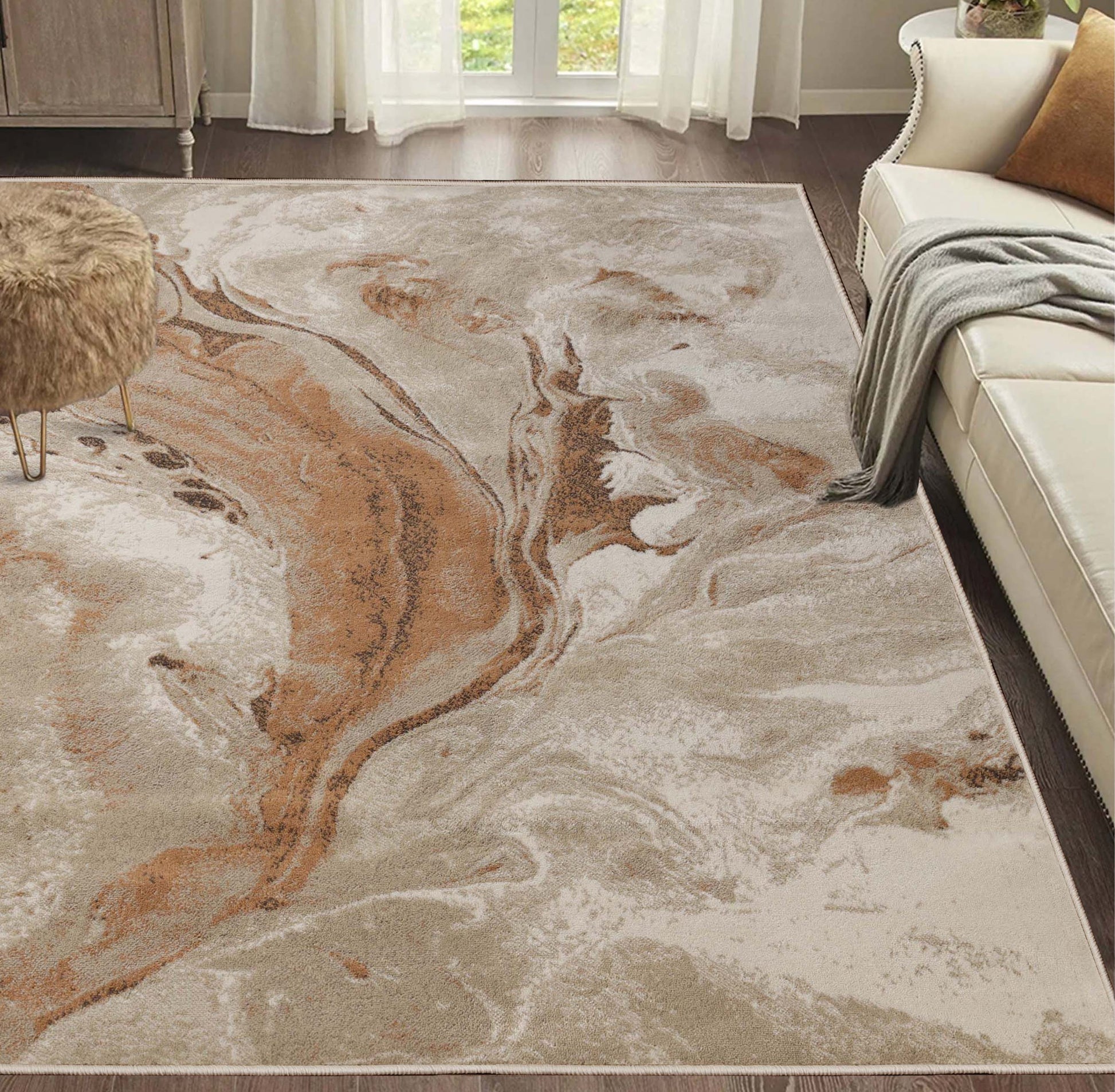 Morwenna Modern Abstract Watercolor Plush Indoor Area Rug Or Runner - Beige