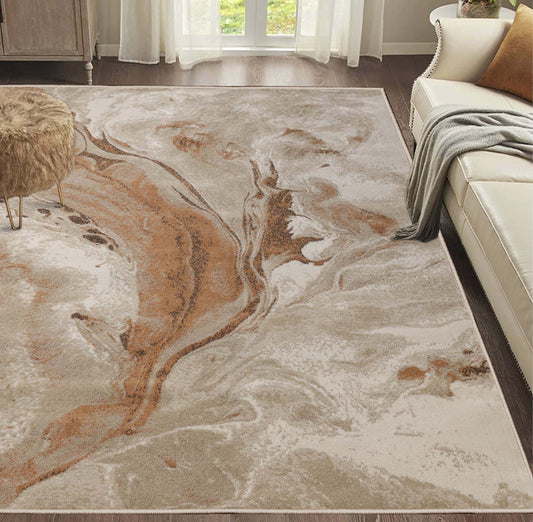 Morwenna Modern Abstract Watercolor Plush Indoor Area Rug Or Runner - Beige