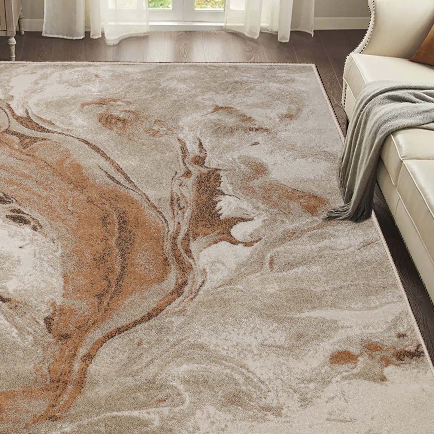 Morwenna Modern Abstract Watercolor Plush Indoor Area Rug Or Runner - Beige