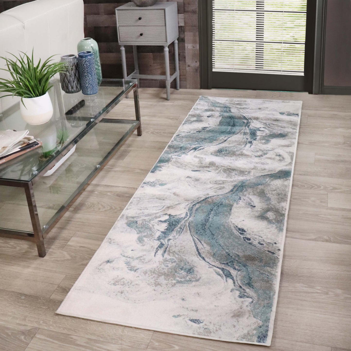 Morwenna Modern Abstract Watercolor Plush Indoor Area Rug Or Runner - Rivulet