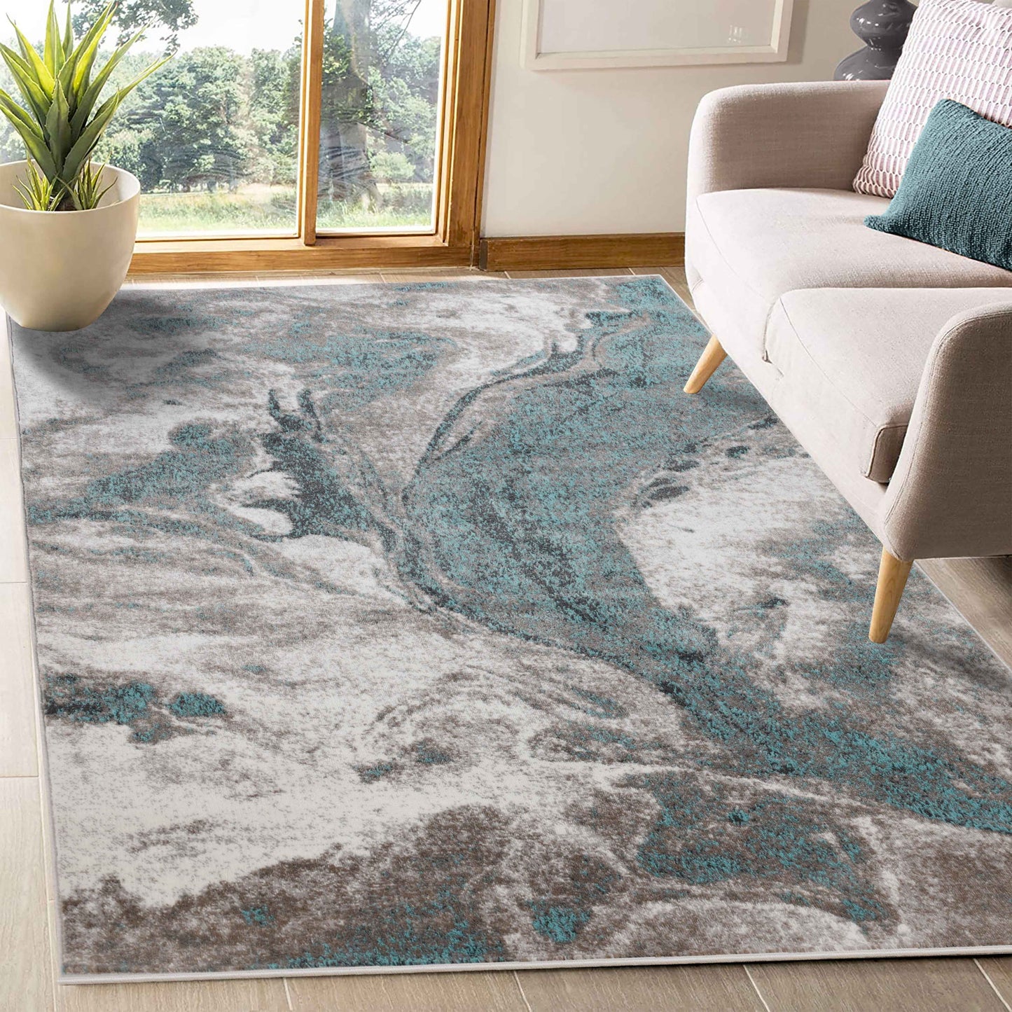 Morwenna Modern Abstract Watercolor Plush Indoor Area Rug Or Runner