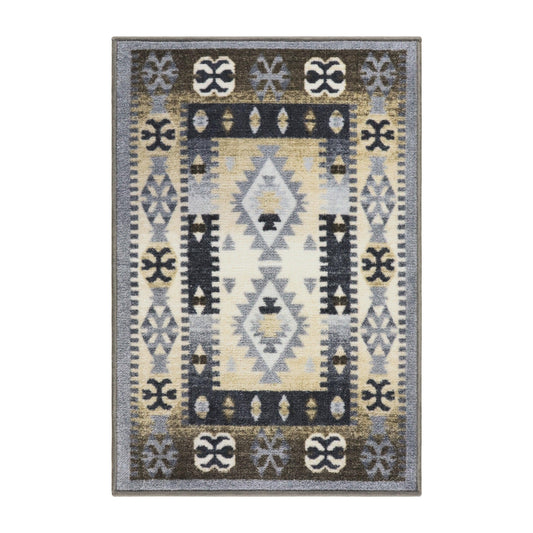 Superior Motega Aztec Non-Slip Indoor Area Rug or Runner - Blue-Beige