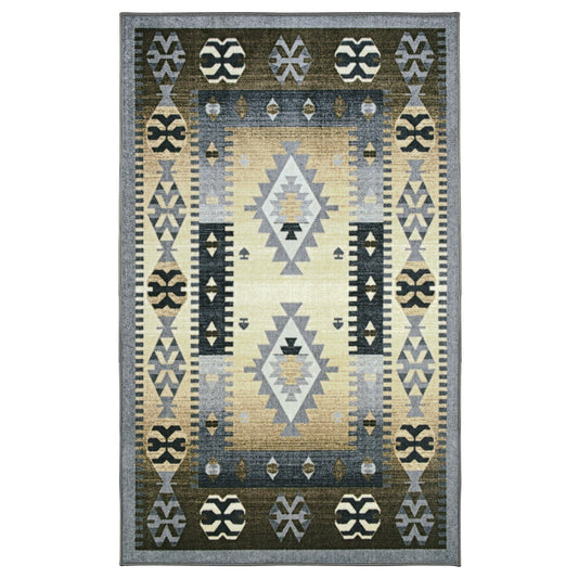 Superior Motega Aztec Non-Slip Indoor Area Rug or Runner - Blue-Beige