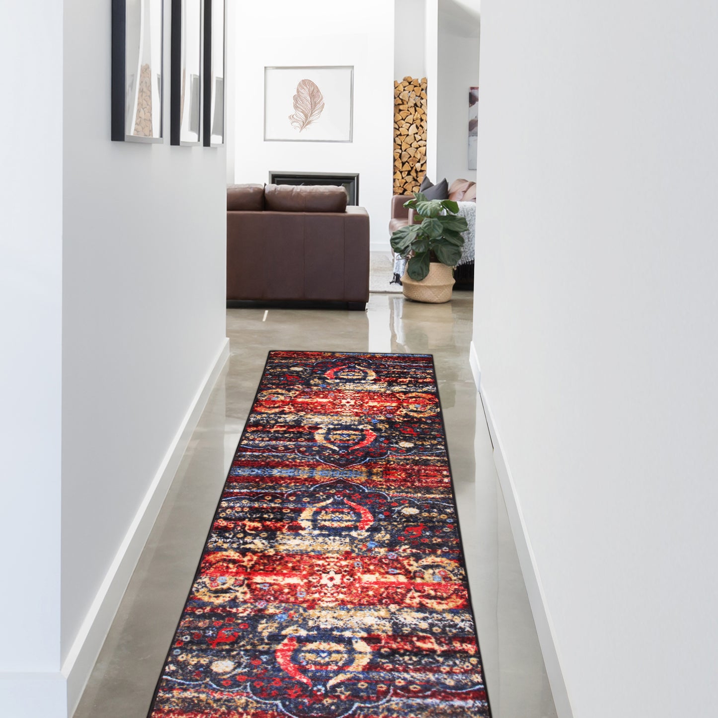 Oswell Medallion Non-Slip Washable Indoor Area Rug or Runner - Multicolored