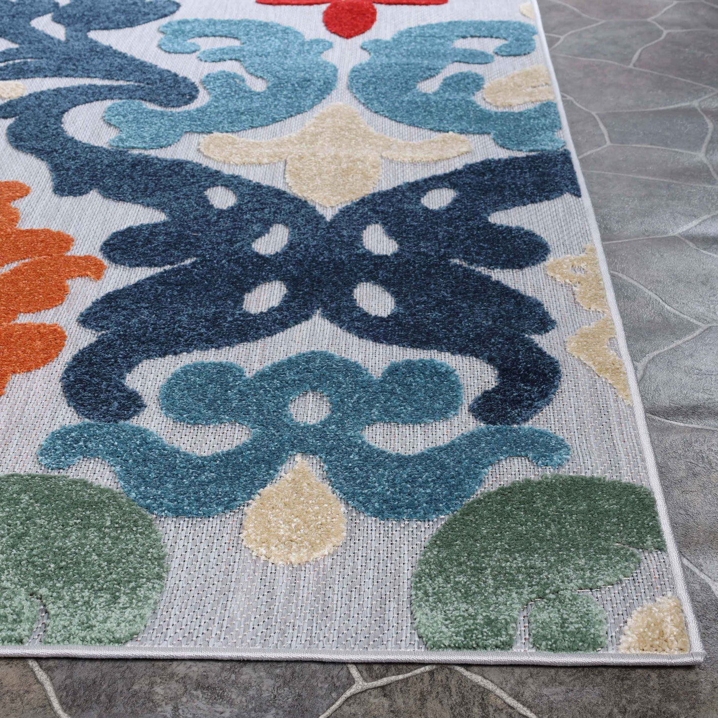Lowell Traditional Damask Indoor Outdoor Area Rug - Multicolor