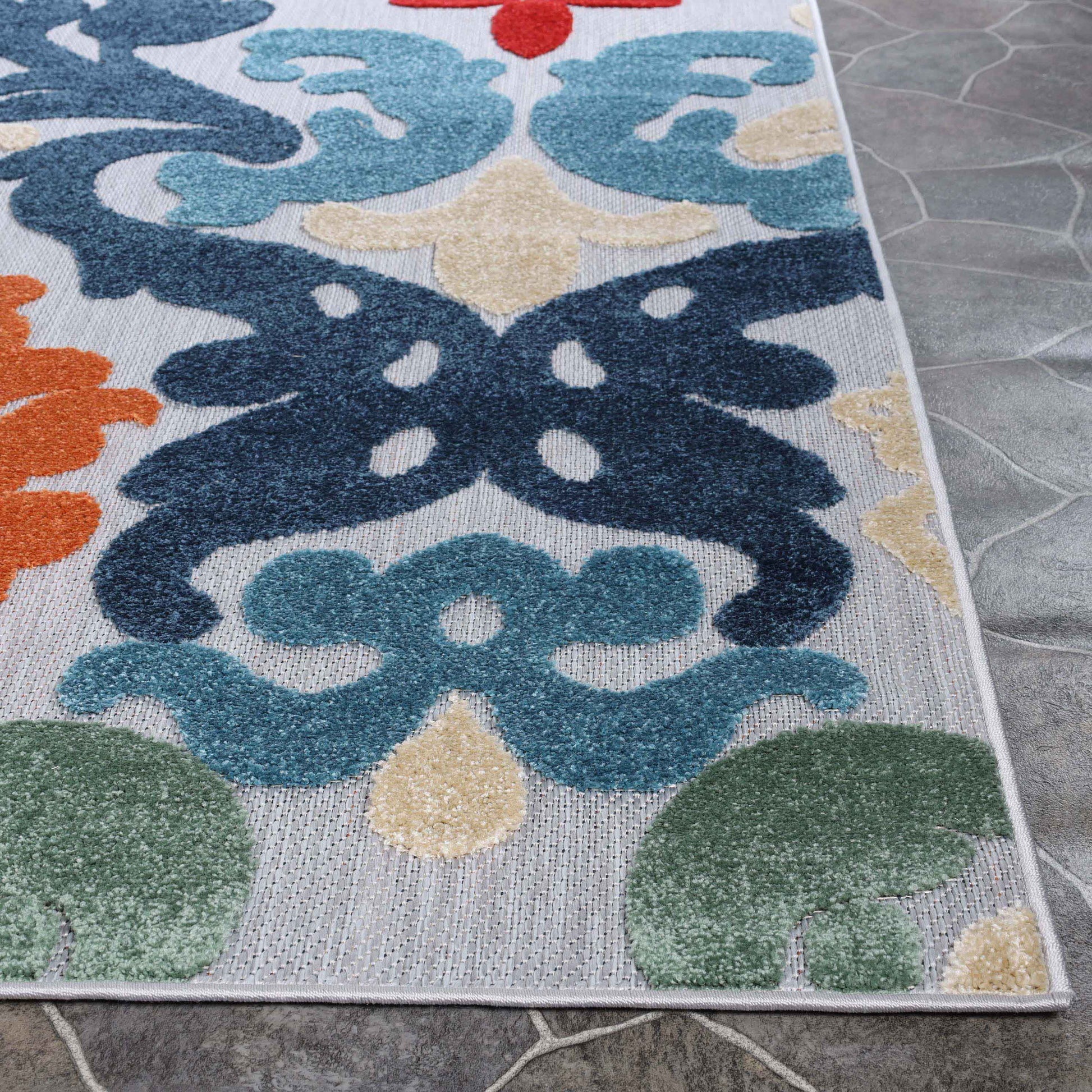 Lowell Traditional Damask Indoor Outdoor Area Rug - Multicolor