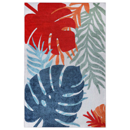 Waikiki Oversized Tropical Leaves Coastal Indoor Outdoor Area Rug - Multicolor