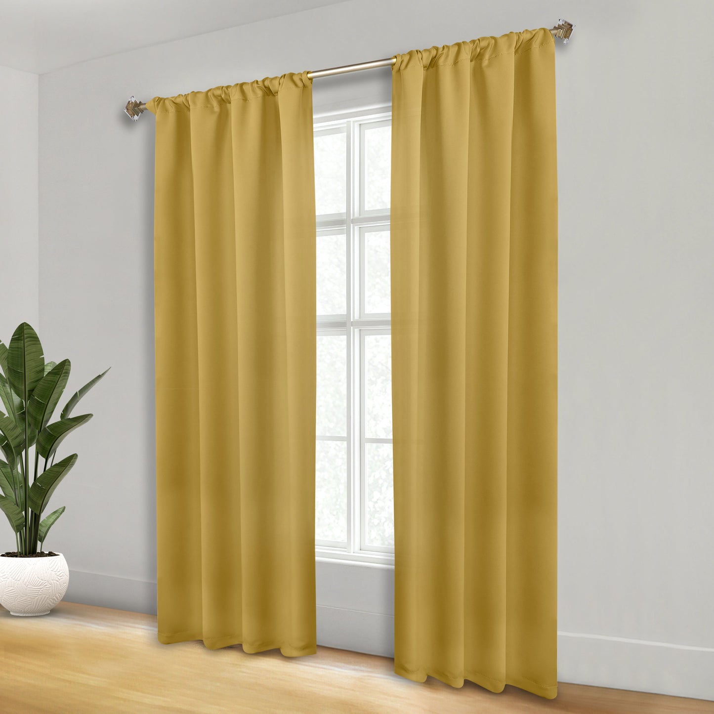 Solid Room Darkening Rod Pocket Blackout Curtain Panels, Set of 2 - MustardYellow
