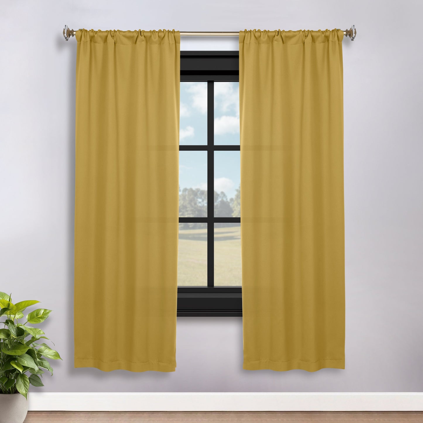 Solid Room Darkening Rod Pocket Blackout Curtain Panels, Set of 2 - MustardYellow