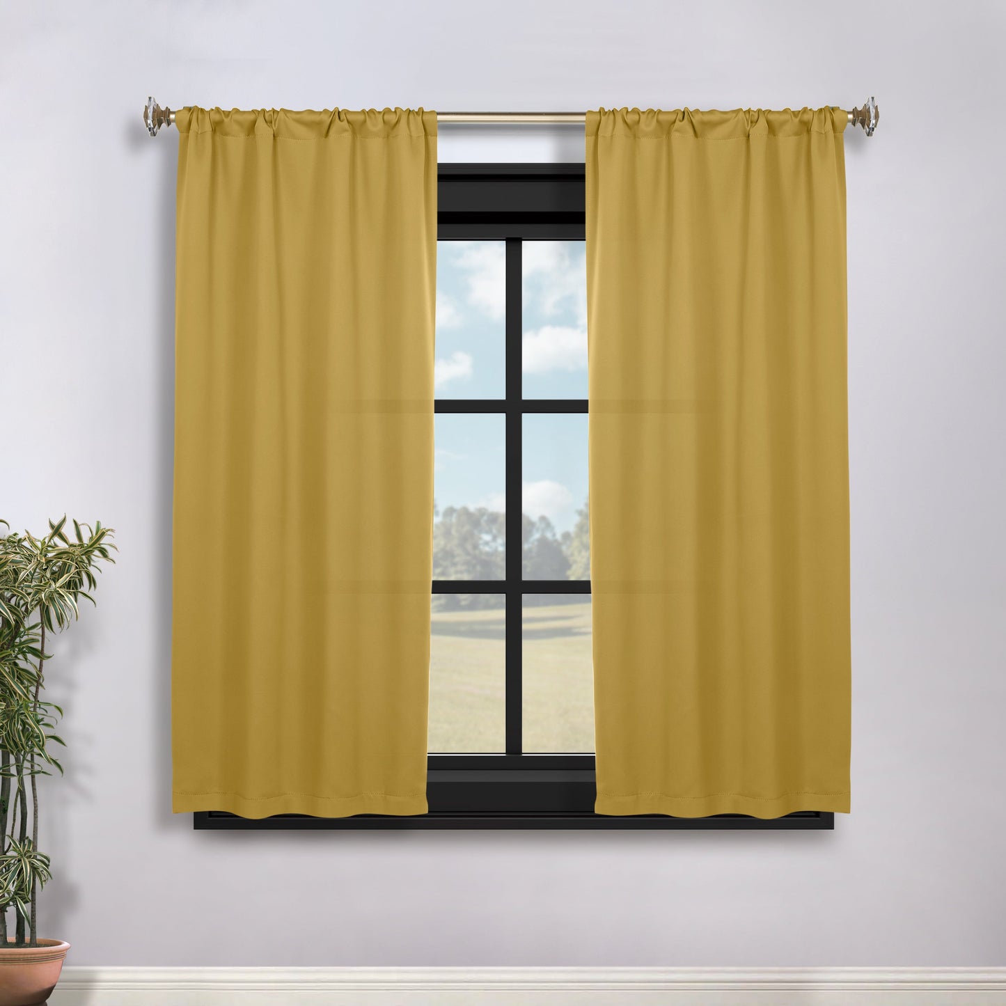 Solid Room Darkening Rod Pocket Blackout Curtain Panels, Set of 2 - MustardYellow