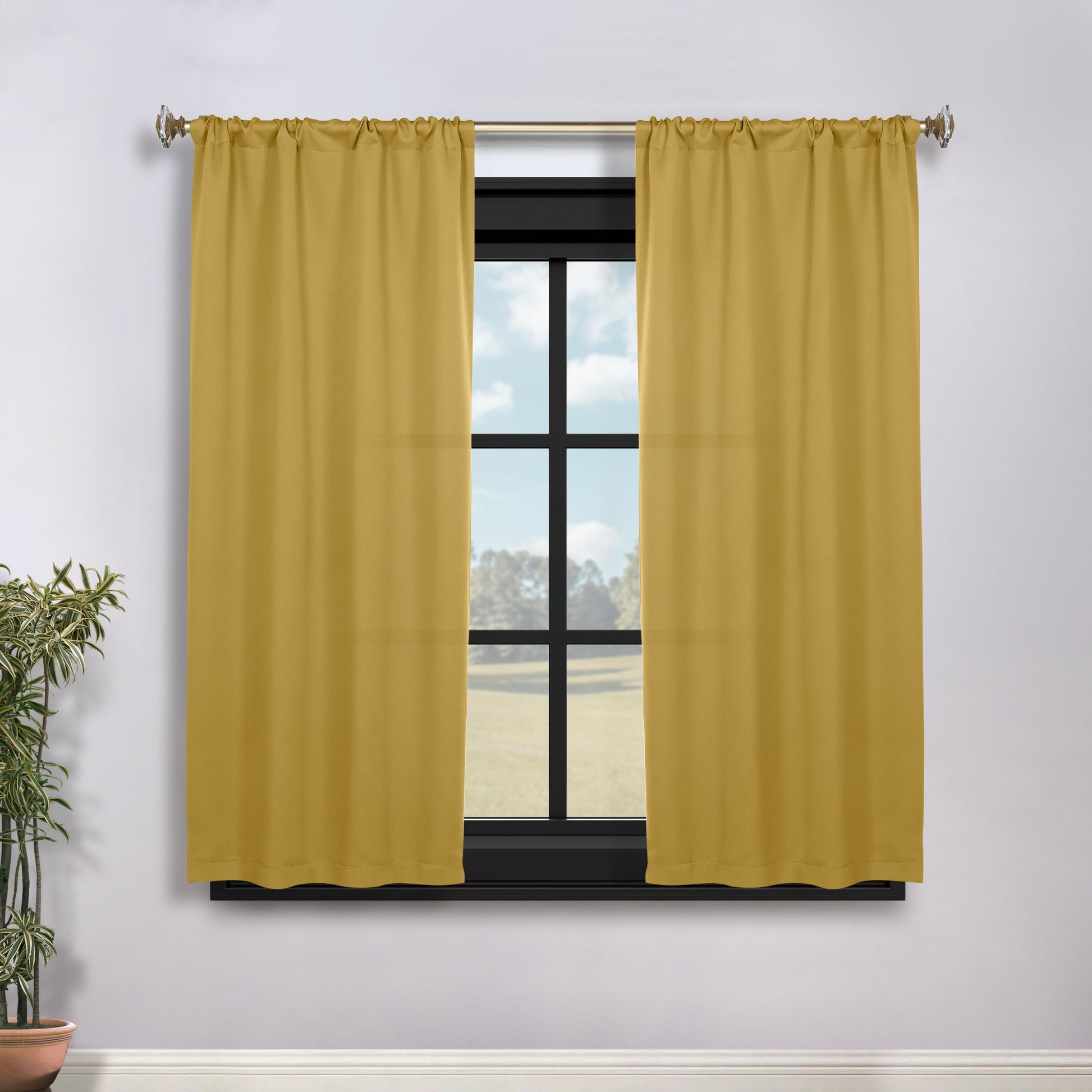 Solid Room Darkening Rod Pocket Blackout Curtain Panels, Set of 2 - MustardYellow