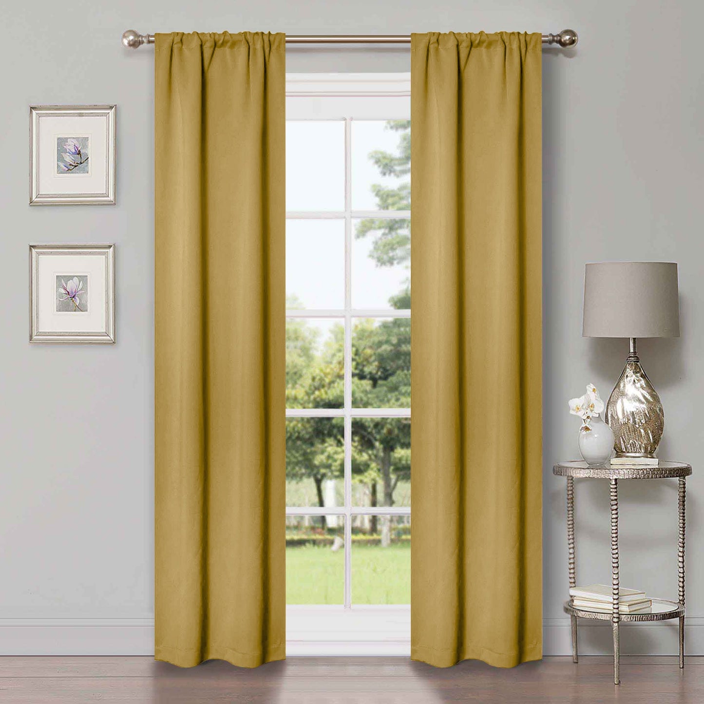 Solid Room Darkening Rod Pocket Blackout Curtain Panels, Set of 2 - MustardYellow