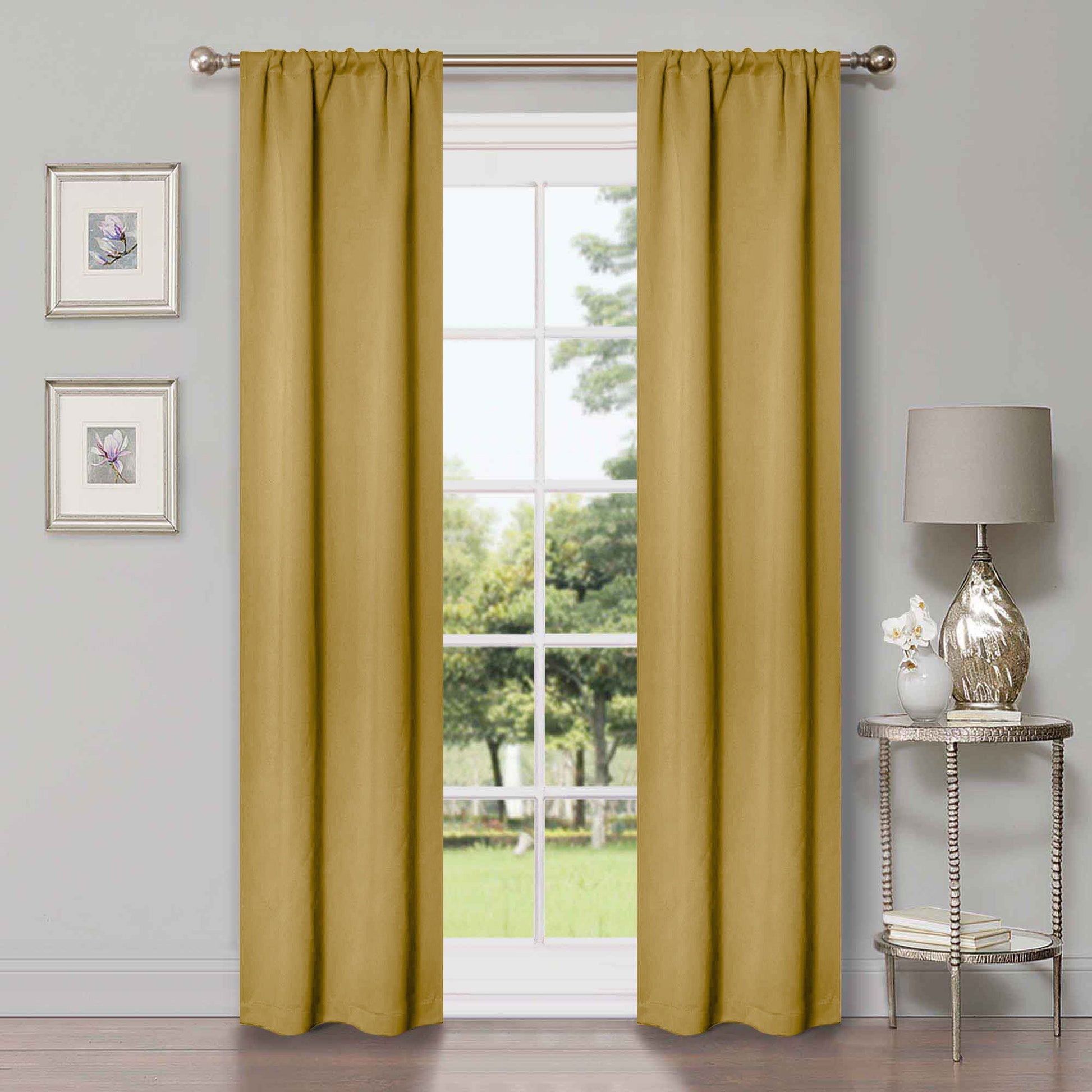 Solid Room Darkening Rod Pocket Blackout Curtain Panels, Set of 2 - MustardYellow