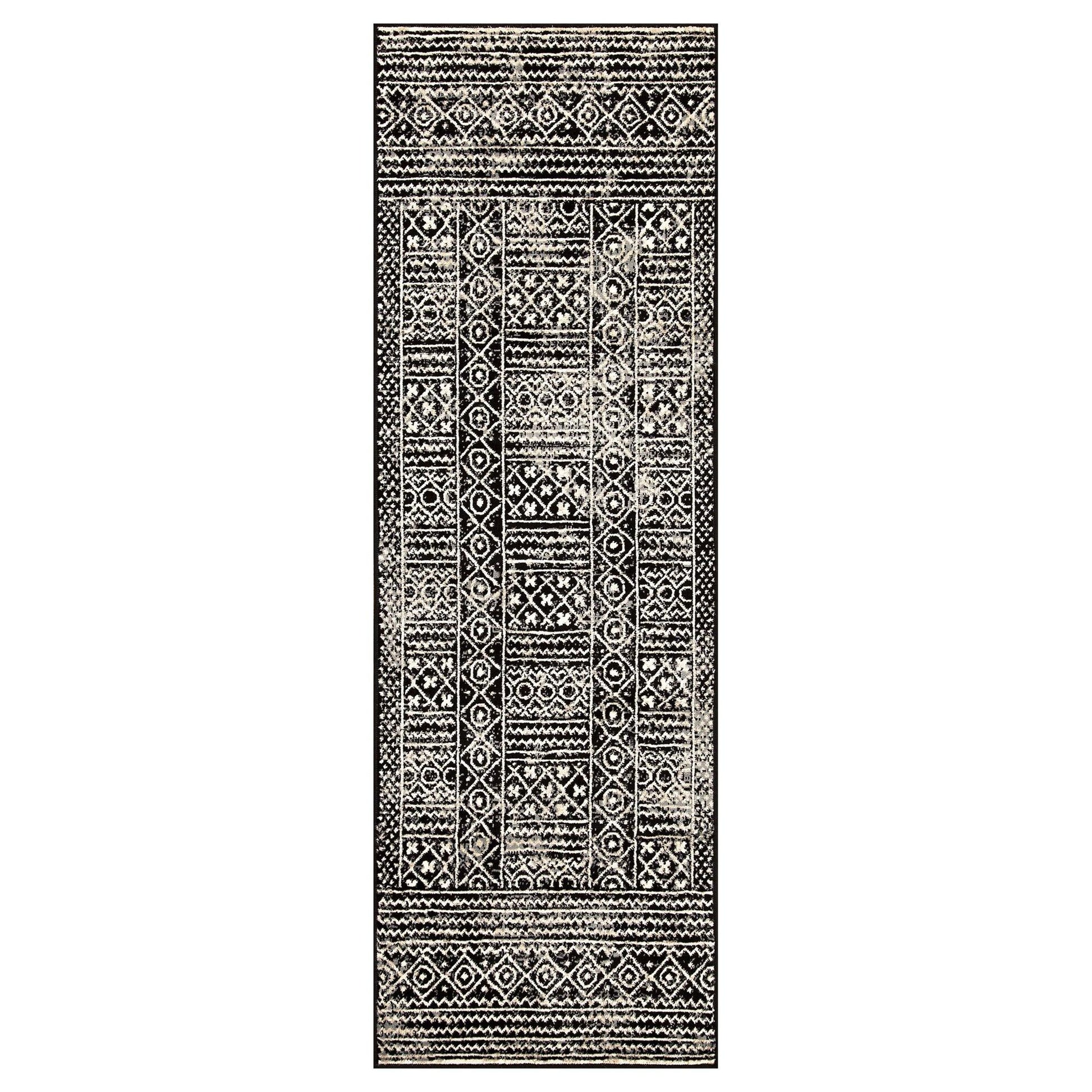 Formal Geometric Border Indoor Area Rug or Runner - Black