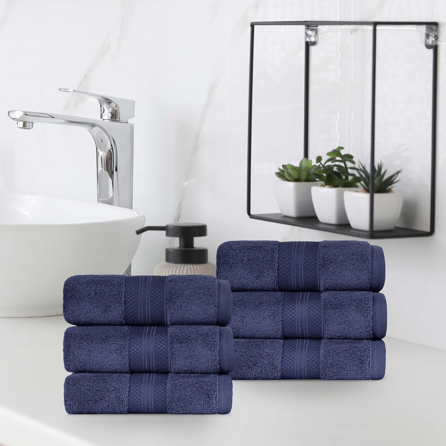 Superior Premium Turkish-Cotton Assorted Towel Set - Navy Blue