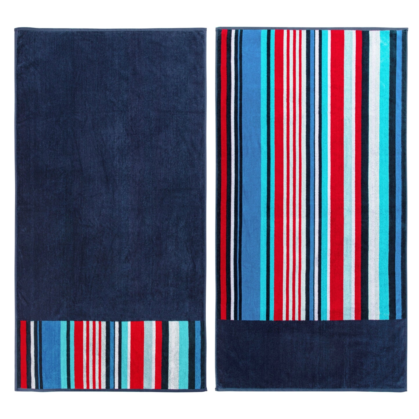 Superior Nautical Stripe Cotton Oversized Beach Towel Set - Blue