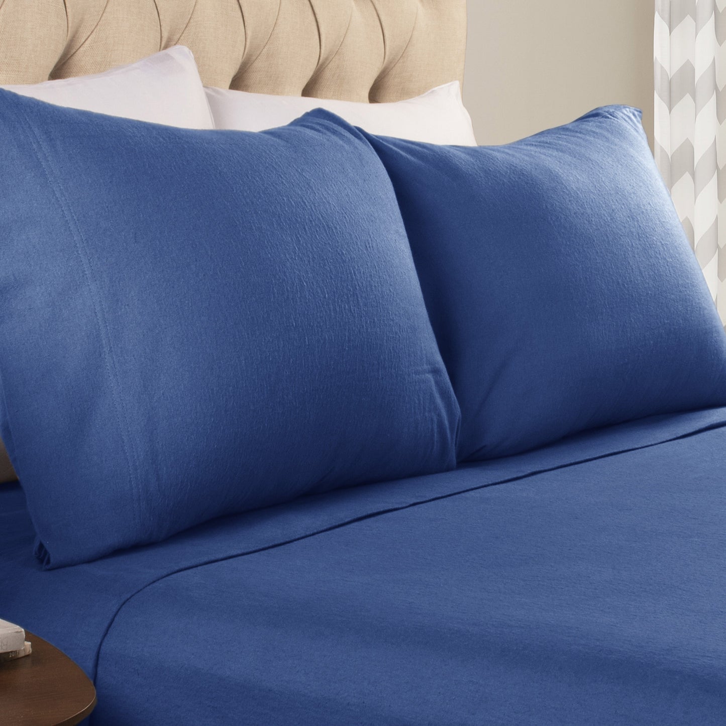 Solid Flannel Cotton Soft Fuzzy Pillowcases, Set of 2 - NavyBlue
