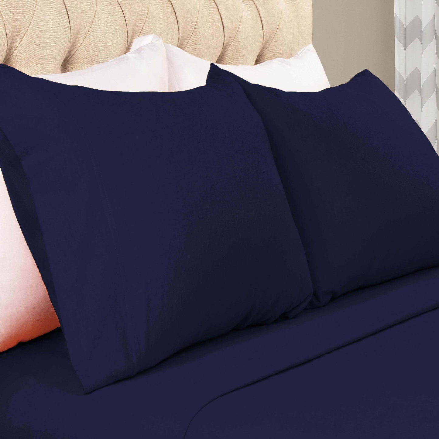 Cotton Flannel 2 Piece Pillowcase Set - NavyBlue