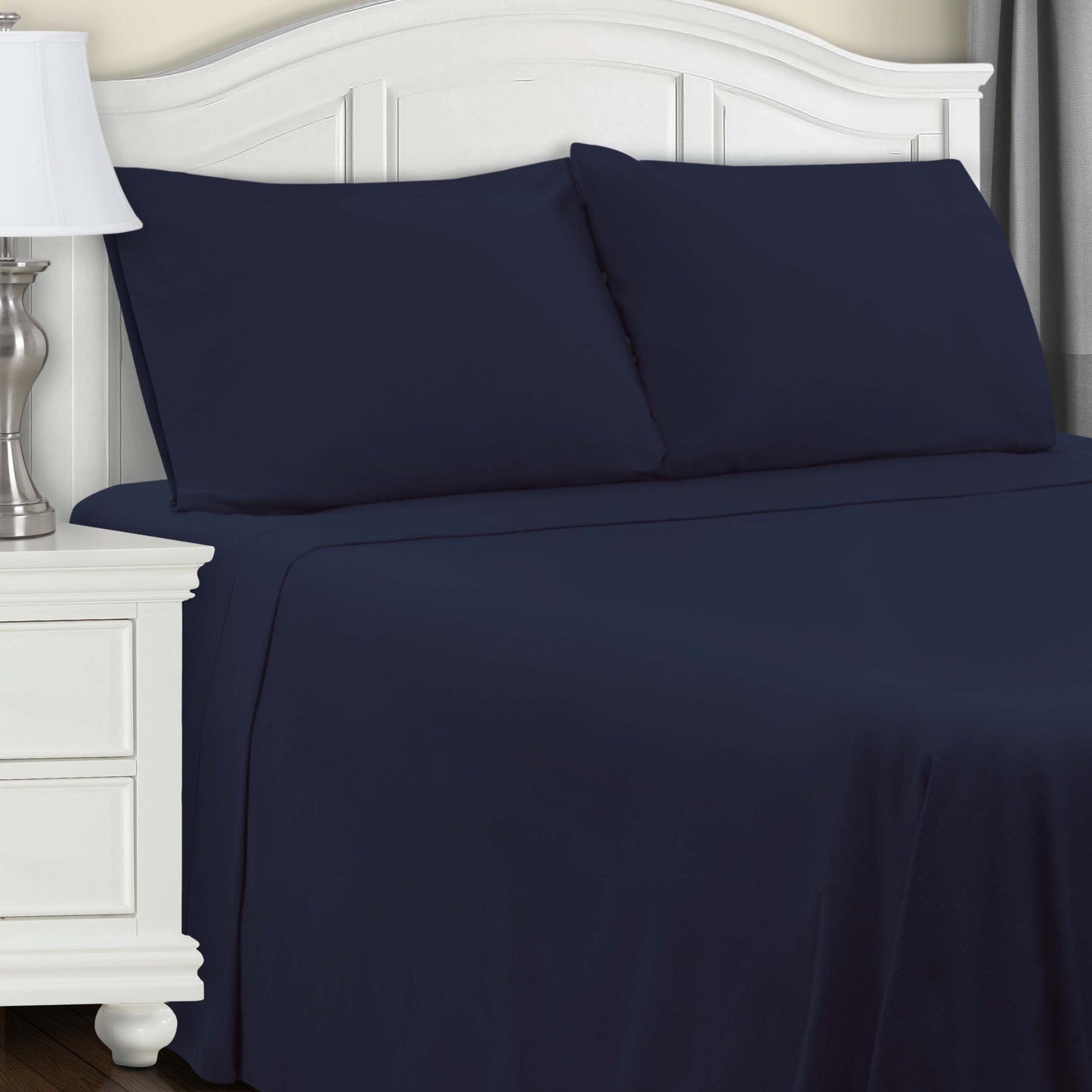 Cotton Flannel Trellis Solid Deep Pocket Sheet Set - NavyBlue