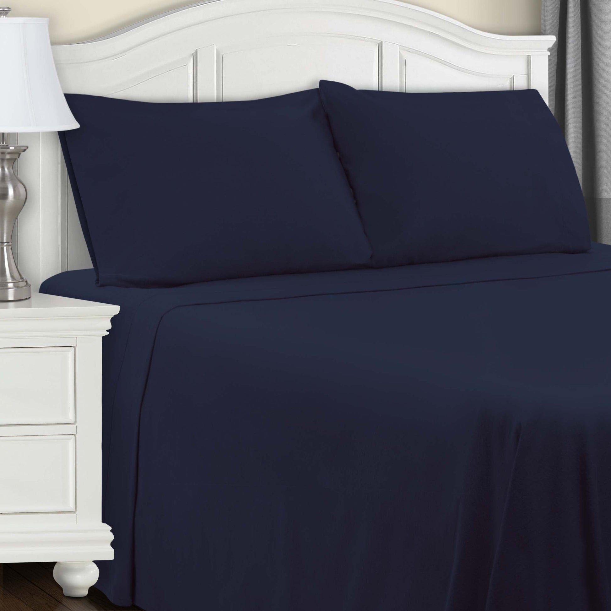 Cotton Flannel Trellis Solid Deep Pocket Sheet Set - NavyBlue