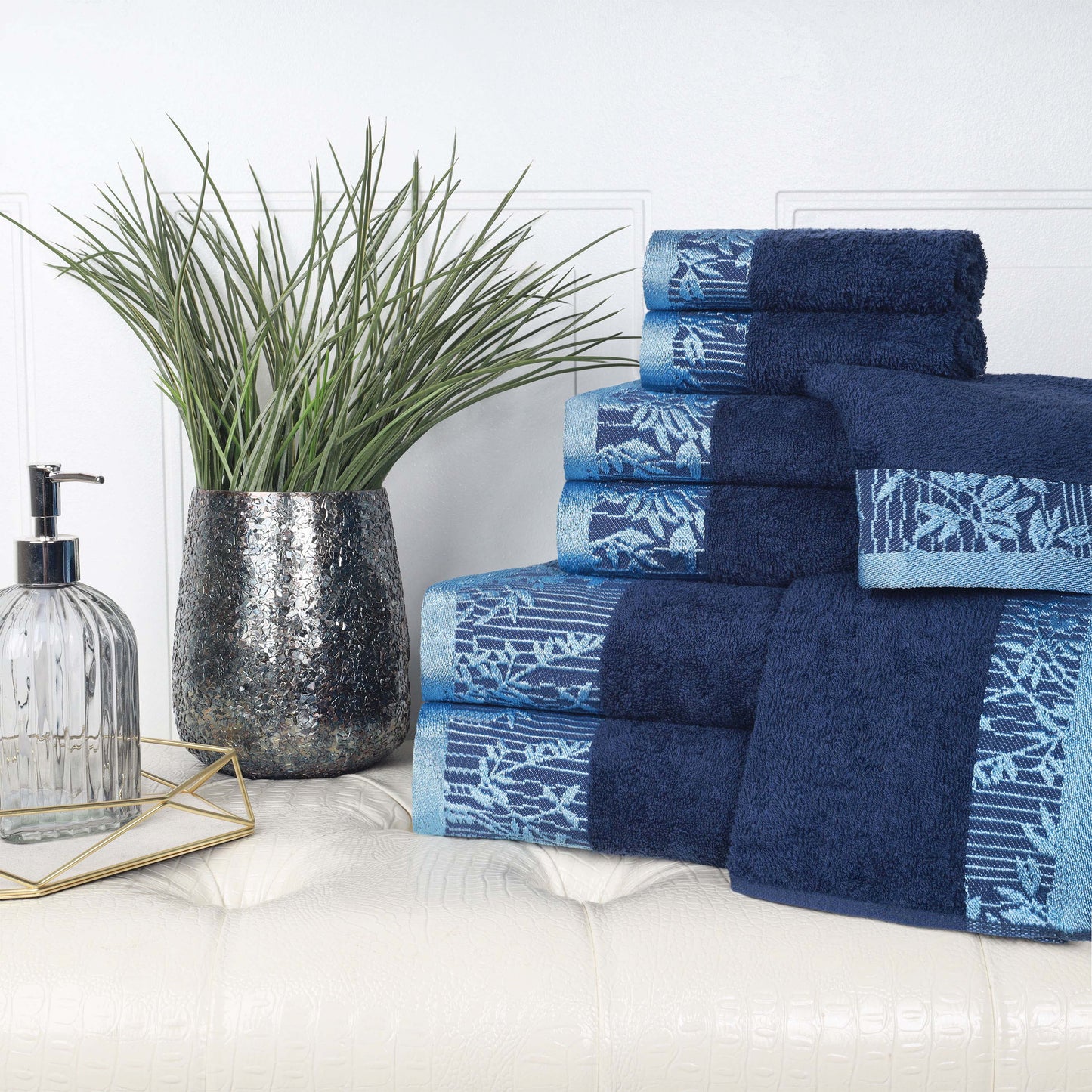 Wisteria Cotton Medium Weight Floral Jacquard Border 8 Piece Towel Set