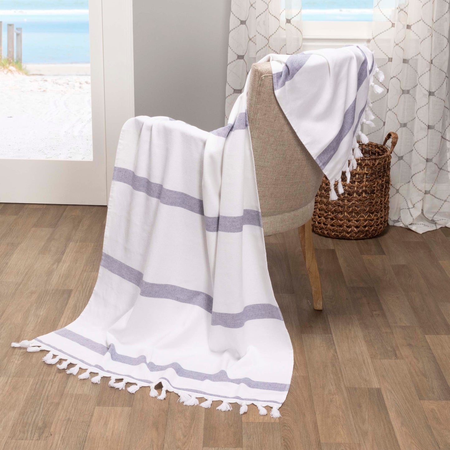 Tropical Cabana Stripe Fouta 4 Piece Beach Towel with Tassels