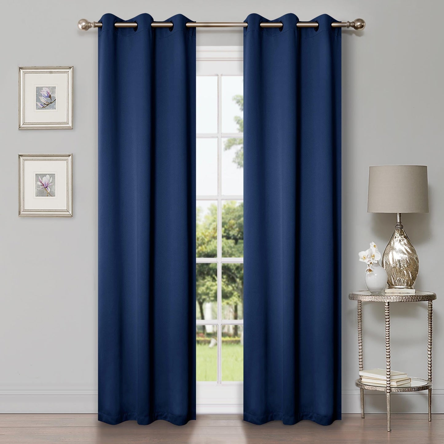 Solid Machine Washable Room Darkening Blackout Curtains, Set of 2 - NavyBlue