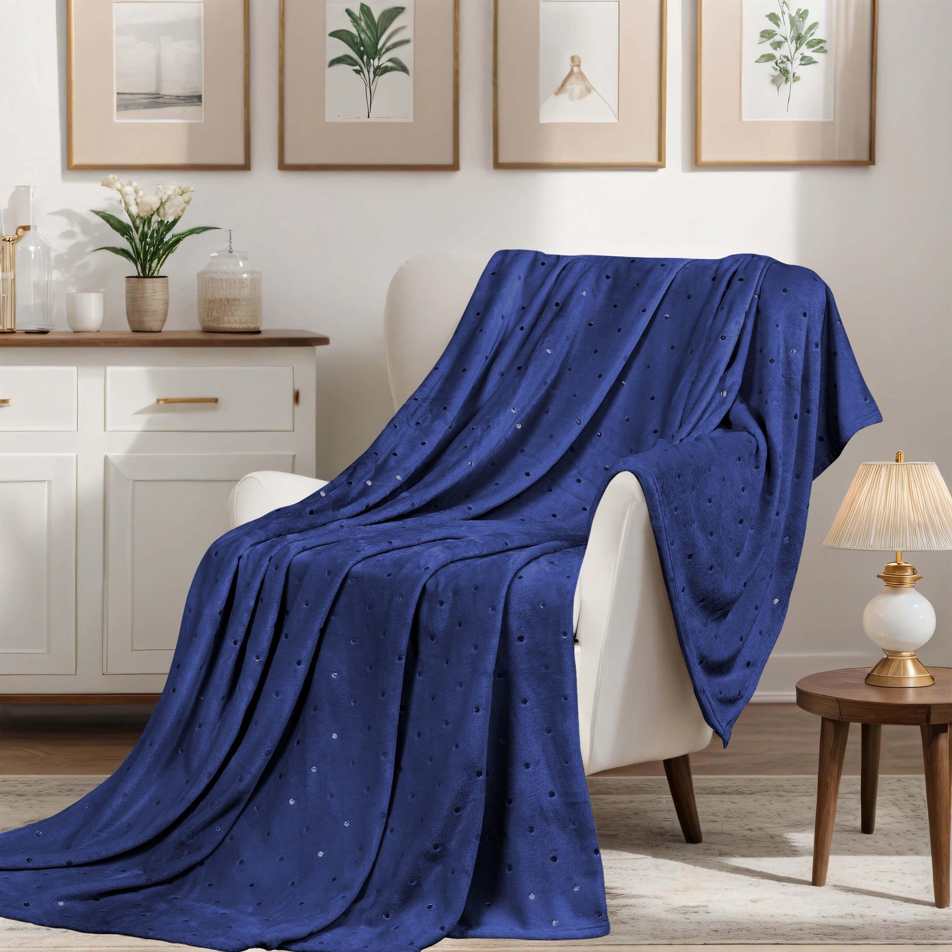 Fleece Plush Medium Weight Fluffy Soft Decorative Blanket Or Throw - NavyBlue