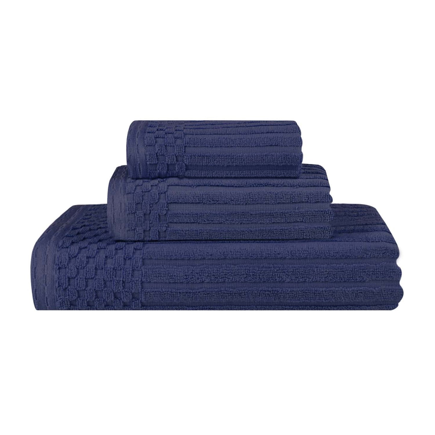 Soho Ribbed Cotton Absorbent 3 Piece Assorted Towel Set - NavyBlue