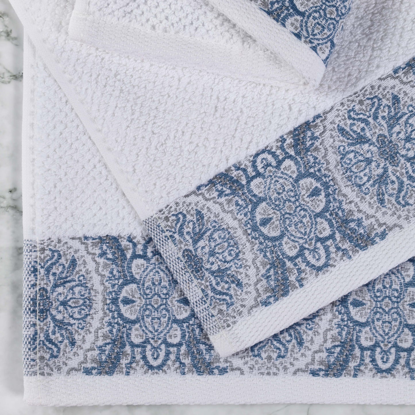 Medallion Cotton Jacquard Textured Soft Absorbent 12 Piece Towel Set - NavyBlue