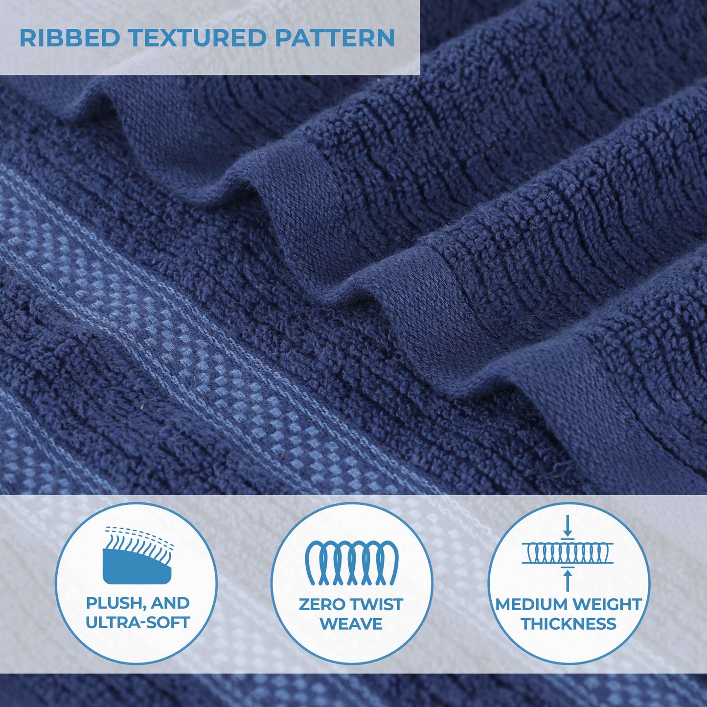 Brea Zero Twist Cotton Ribbed Geometric Border 8 Piece Towel Set