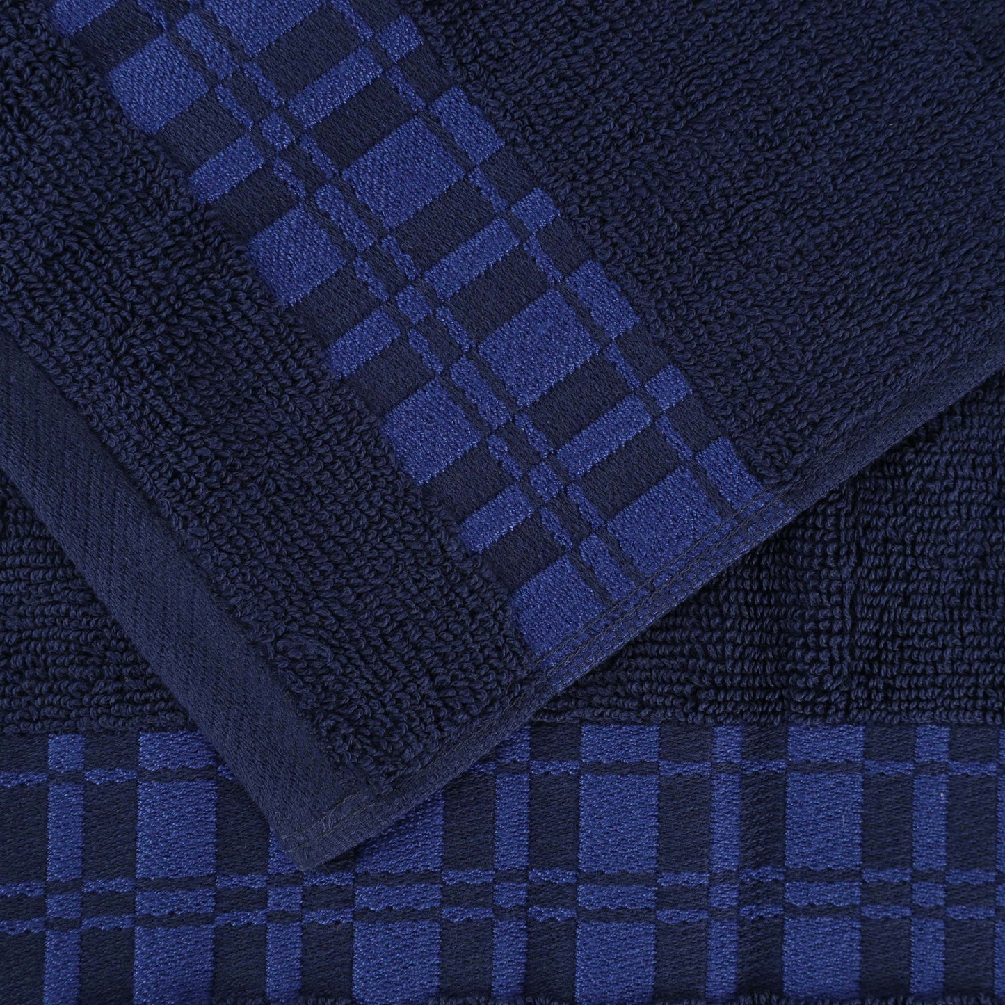 Larissa Cotton Geometric Border Bath Towel Set of 4 - NavyBlue
