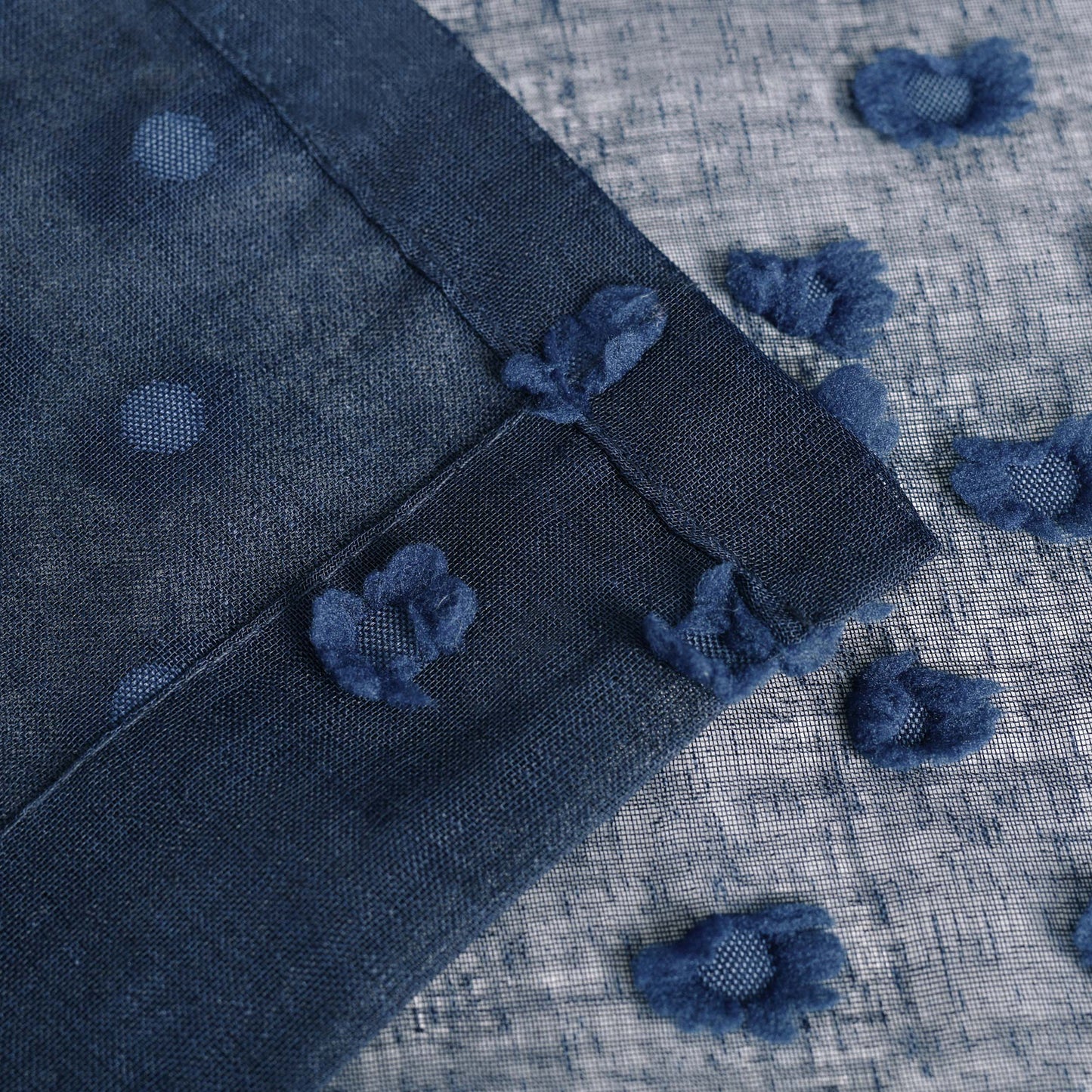 Sheer Poppy Floral Modern Textured Grommet Curtain Panels Set of 2 - NavyBlue