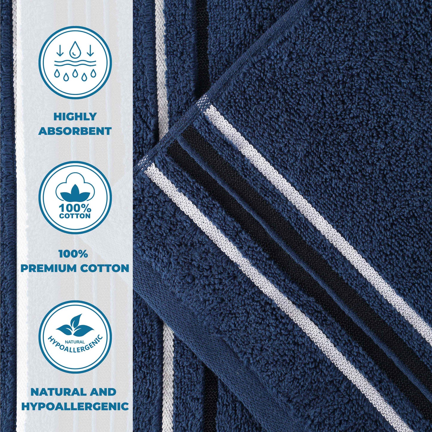Sadie Zero Twist Cotton Solid Absorbent 3 Piece Towel Set