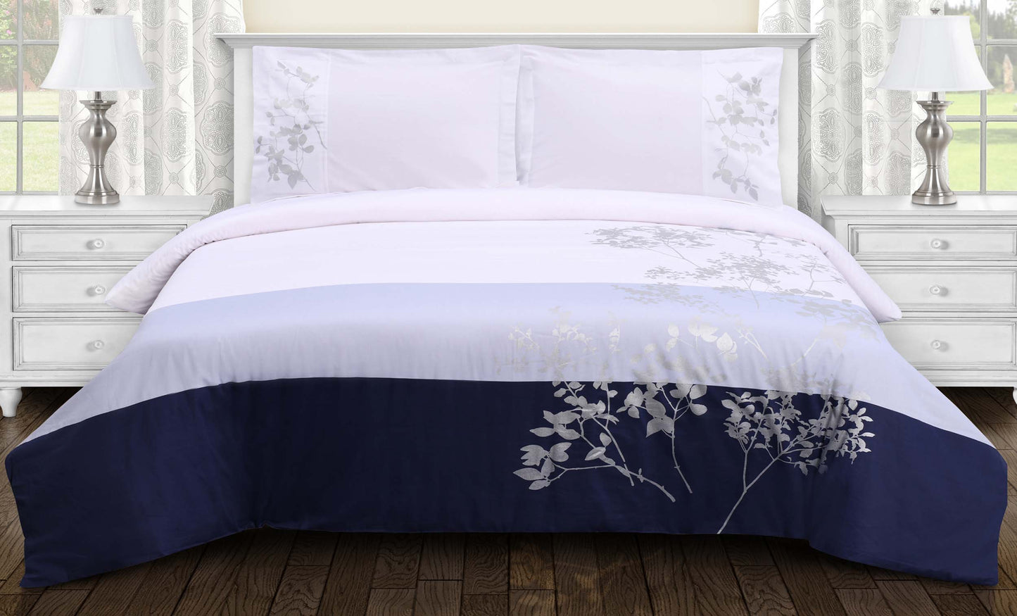 Sydney Floral Damask Cotton Duvet Cover Set - NavyBlue