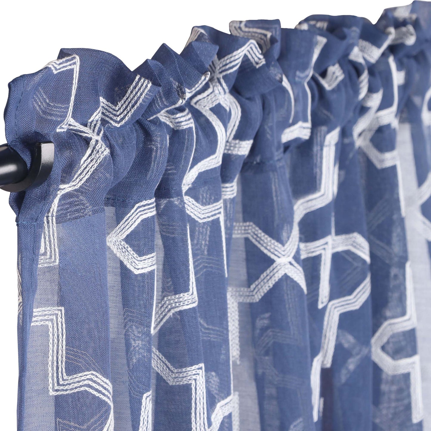 Embroidered Quatrefoil Semi Sheer 2 Piece Curtain Panel Set - NavyBlue