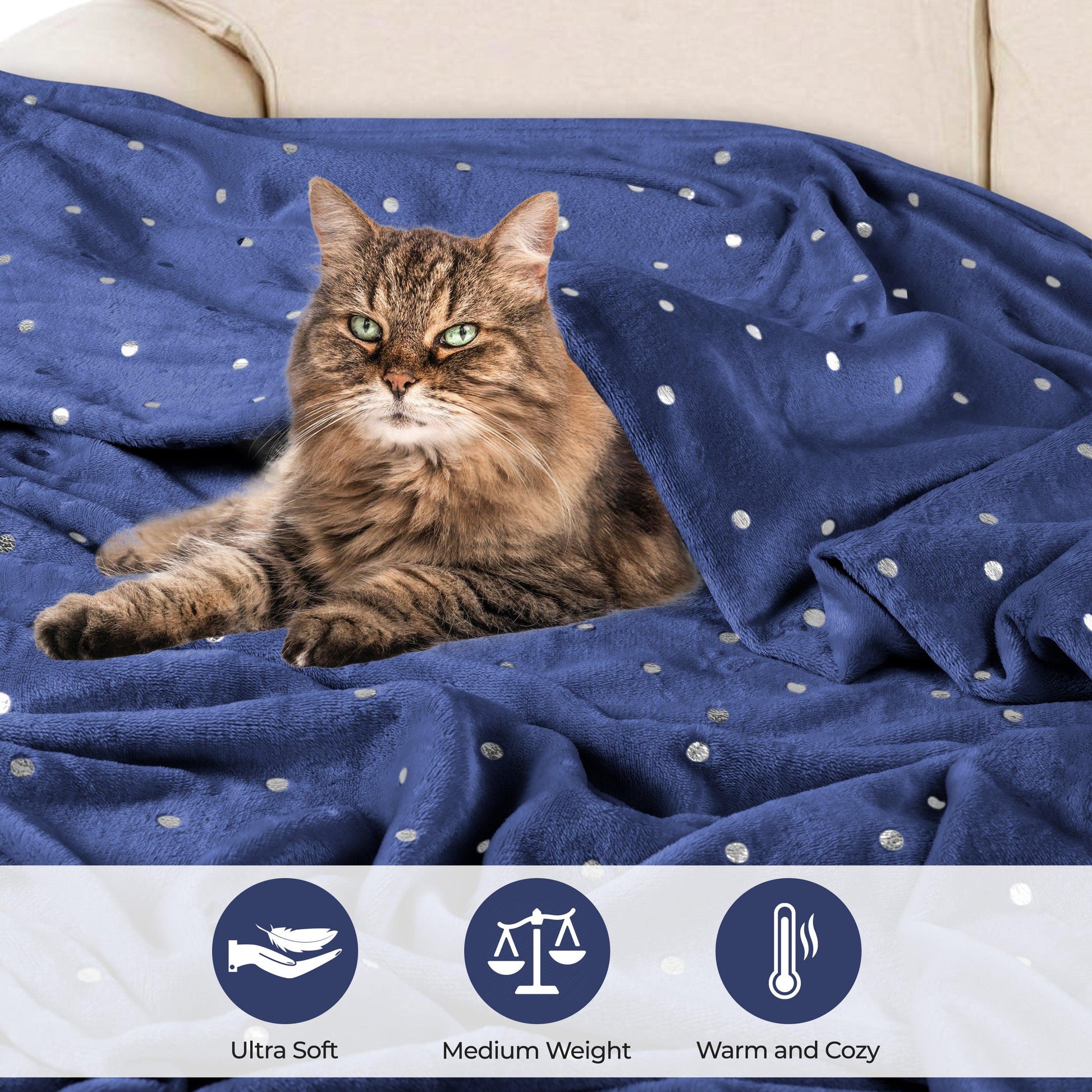 Fleece Plush Medium Weight Fluffy Soft Decorative Blanket Or Throw - NavyBlue