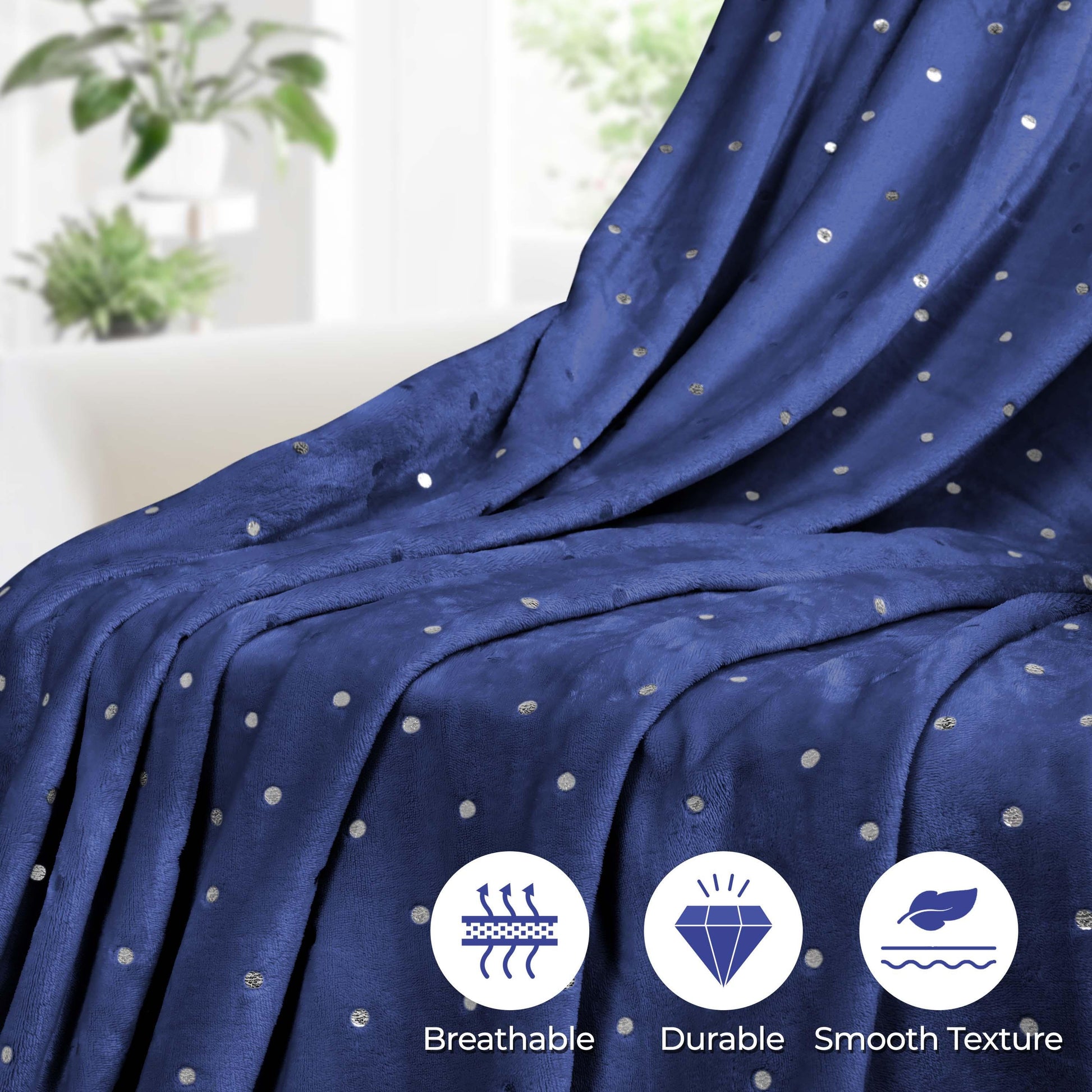 Fleece Plush Medium Weight Fluffy Soft Decorative Blanket Or Throw - NavyBlue